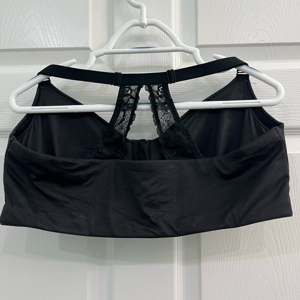 Cacique Lane Bryant Black Satin Lace Front Closure Racerback Women's Plus Bra - Picture 9 of 9